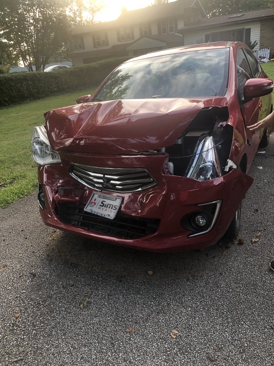 Car accident that left car like this. Did my neighbor ask if I was ok? Did they come talk to me ? No, they called the police cuz they’re tired of looking at it. I have 7 days to have it towed while the insurance company figures it out. #Neighbours #nothingbettertodo #thisiswar