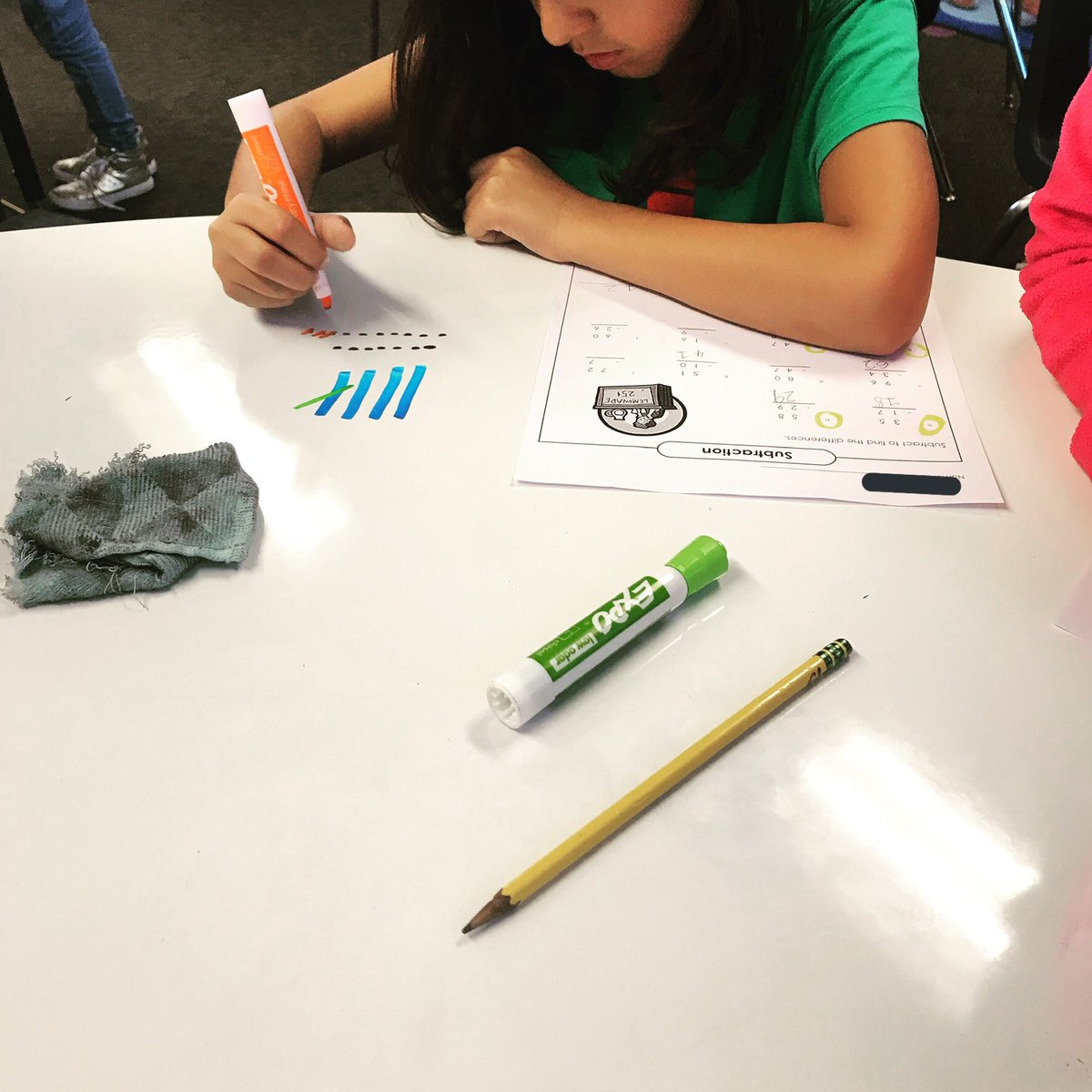 Loving this whiteboard table for small groups! #iteachthird #finneyelem #basetenblocks #thirdgrade