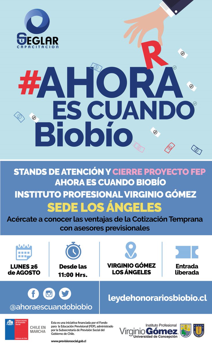 ahoraescuandob1's tweet photo. [ACTIVIDAD] 📌Este lunes 26 de agosto estaremos @IPVirginioGomez Sede Los Ángeles desde las 11:00 hrs para resolver dudas e informar sobre la #CotizaciónTemprana y la #LeyHonorarios  ¡Te esperamos! @previsionsocial @TrabajoBiobio @ViiiRegion @pferradamunoz https://t.co/Ucpt4JFhHN