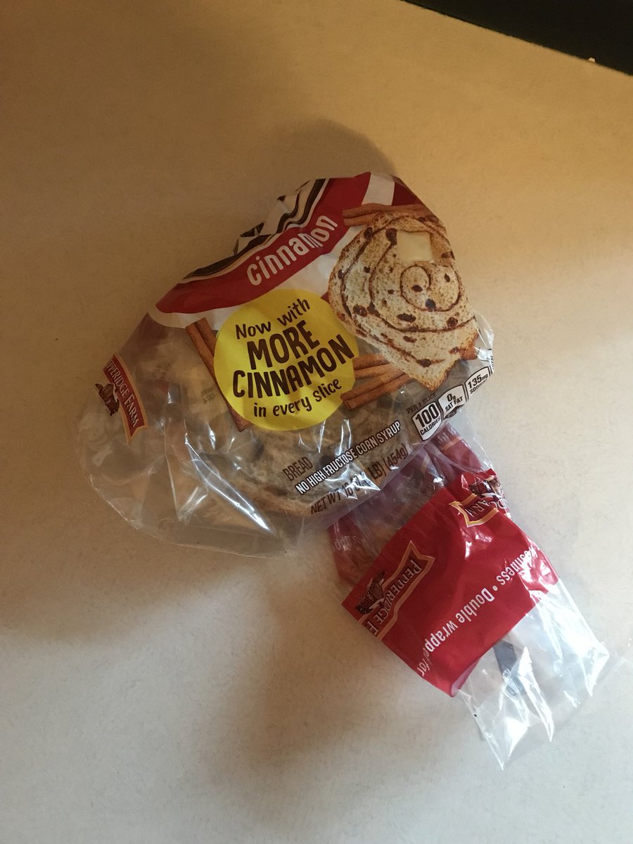 SchmidtChristy's tweet photo. This picture represents a loaf of cinnamon bread that was purchased 10 hrs ago.....my teenage son was nice enough to leave me 1 piece after devouring the rest himself.  #WhyAreBoysSoHungry #NeverStopsEating https://t.co/UMeci5FJrB