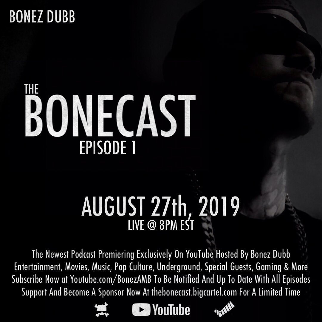 MajikNinjaAust's tweet photo. Join #bonezdubb for episode one of the #Bonecast August 27th!
#podcast #AMB #MNE #MNA https://t.co/dbQjHr1Ar2