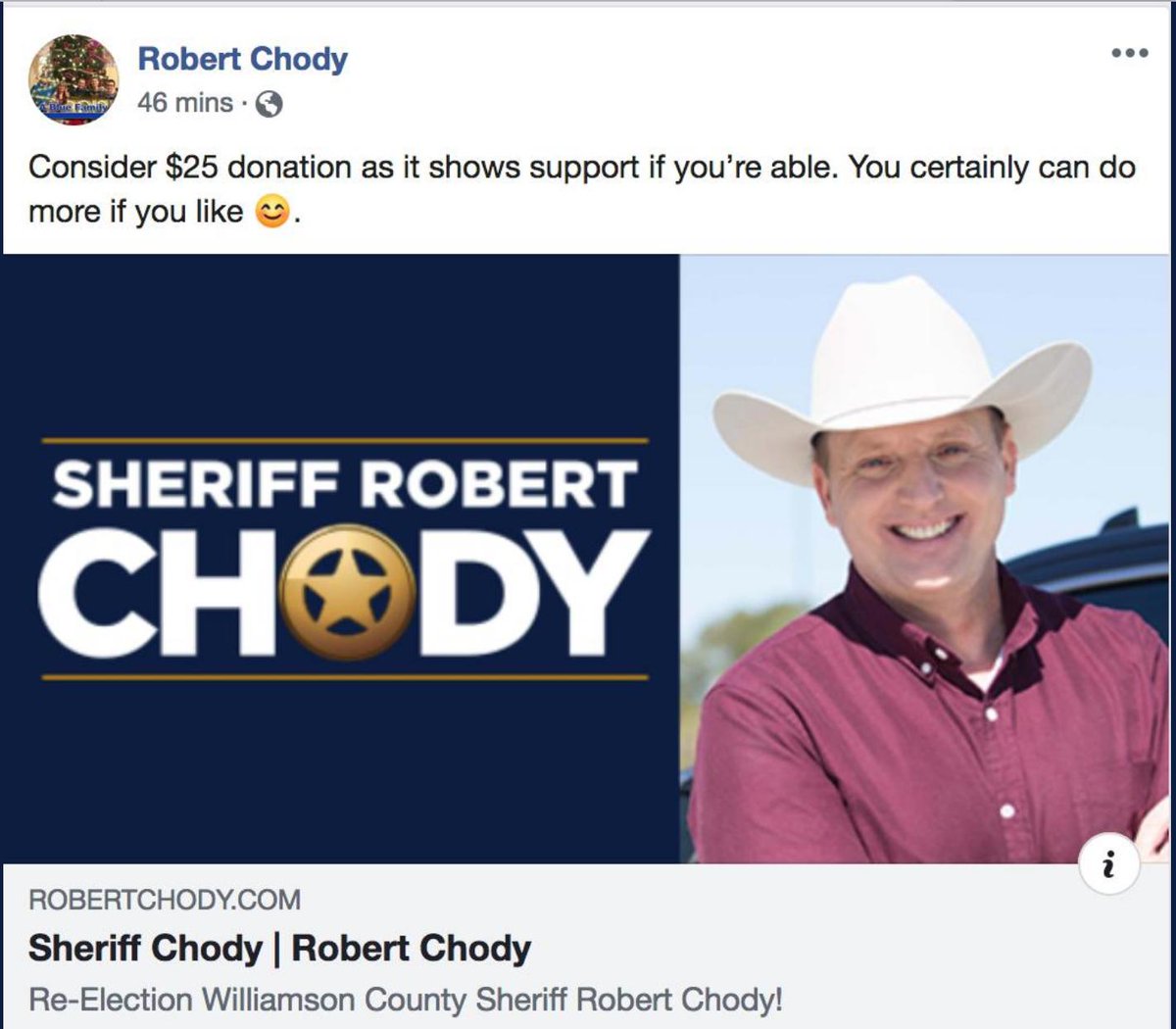 buddy_falcon's tweet photo. Robert Chody, consider this a heads up that we have notified the Texas Ethics Commission that you are now using what you have and continue to use as a Sheriff's Office Facebook and Twitter, where you predominately post SO material, as a campaign/political site. (see comments) https://t.co/L2I3H2EiHk