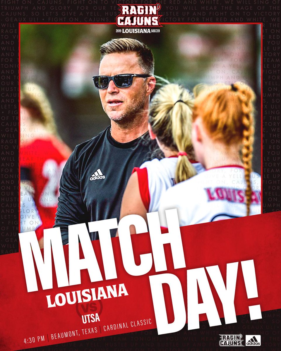 It’s 𝙂𝙚𝙖𝙪𝙭  time! ⚽️

🆚 UTSA
🗓 Aug. 22, 2019
⌚️ 4:30 pm
📍 Beaumont, TX
📊 ragncaj.co/dzo

🌡 89F
☁️ Mostly cloudy
💨 SE 7 mph
🌧 20% 

#GeauxCajuns ⚜️
