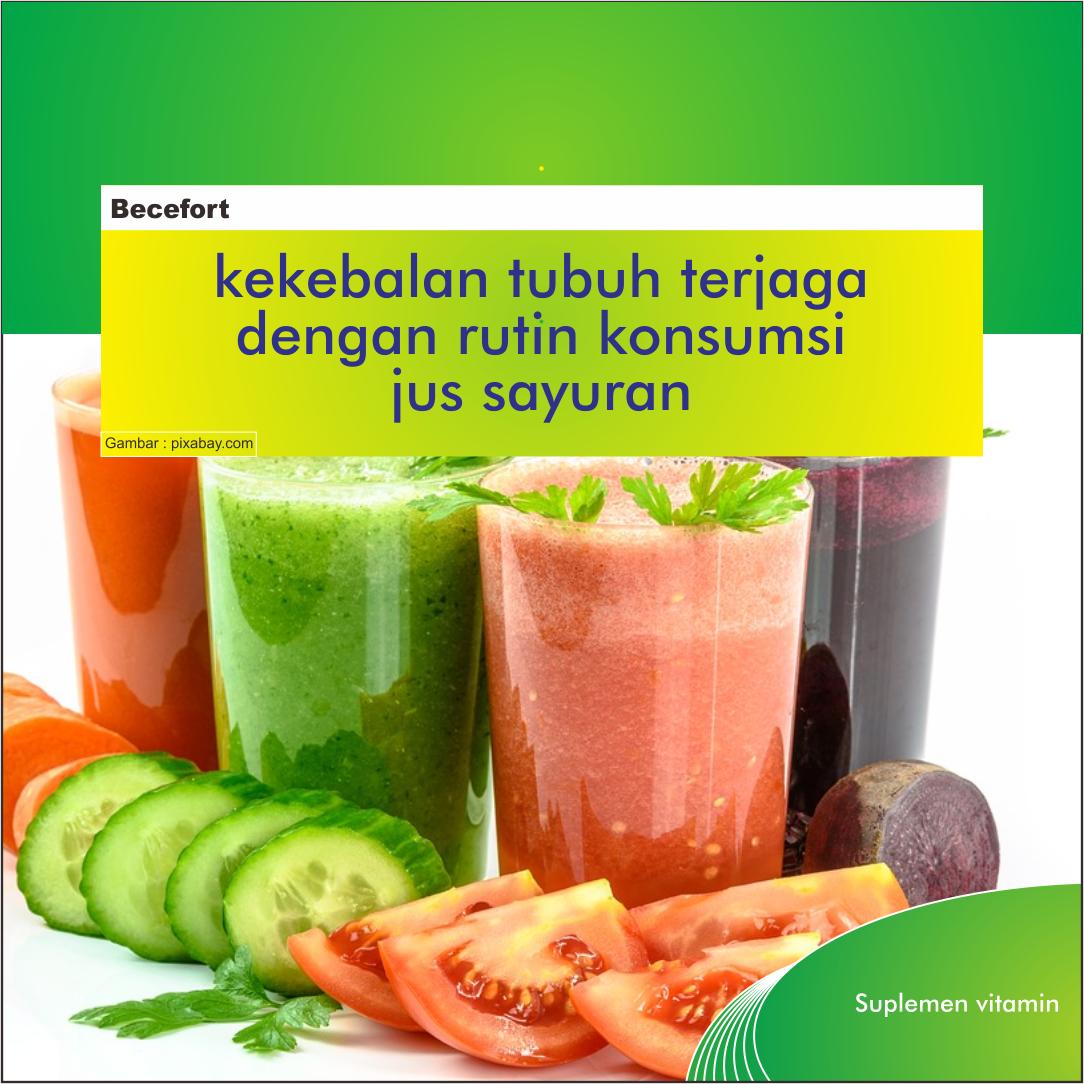 konsumsi jus sayur juga diyakini mampu membantu menghilangkan racun dalam tubuh, menurunkan berat badan, menurunkan kadar kolesterol, dan meningkatkan kesehatan jantung.

#becefort
#suplemenvitamin
#staminaOK #kulitsehat