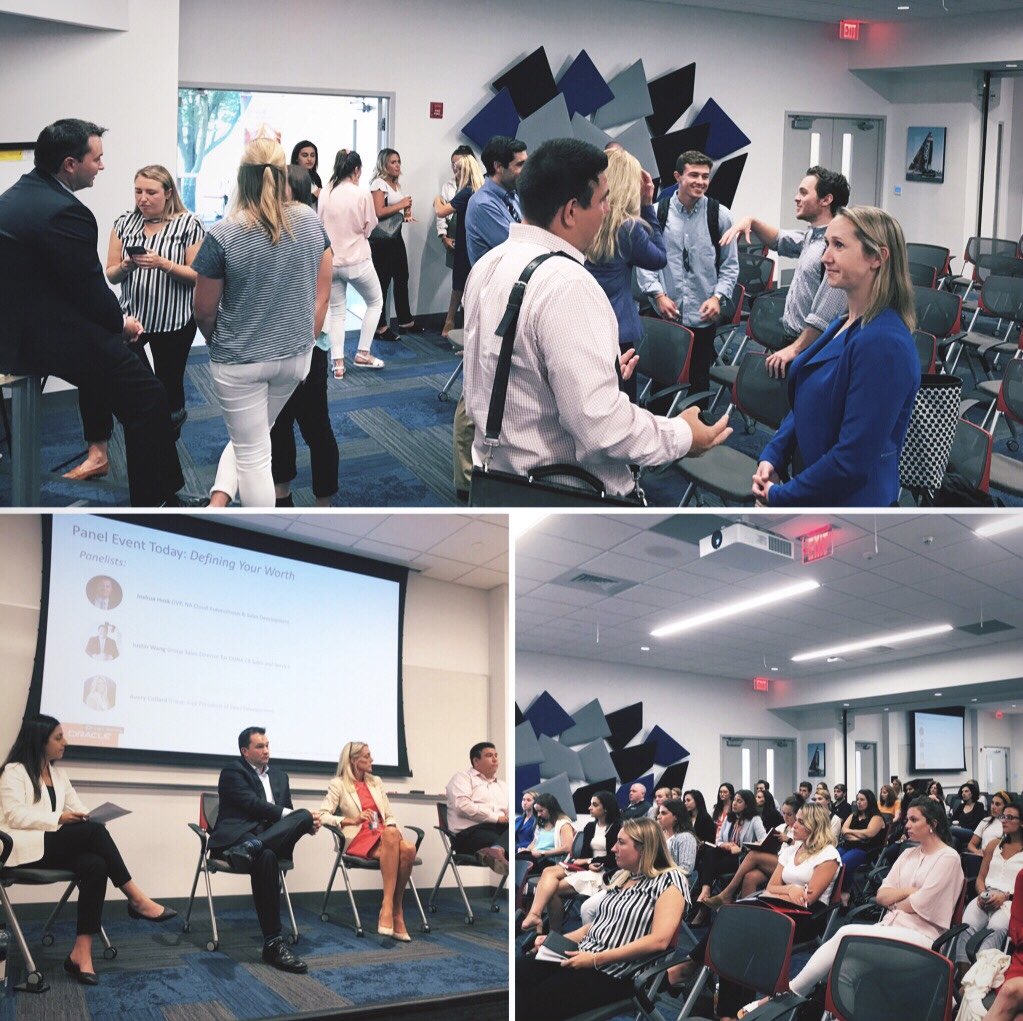 OracleWomenLead's tweet photo. OWL Burlington Hosts: Defining Your Worth Panel with Group Sales Director Justin Wang, GVP Sales Dev Avery Collard, and GVP NA Cloud Autonomous & Sales Dev Joshua Husk moderated by Shaida Hiekali #communicateyourvalue #leadwithoutfear #oraclewomenlead https://t.co/mP7vyVIpNI