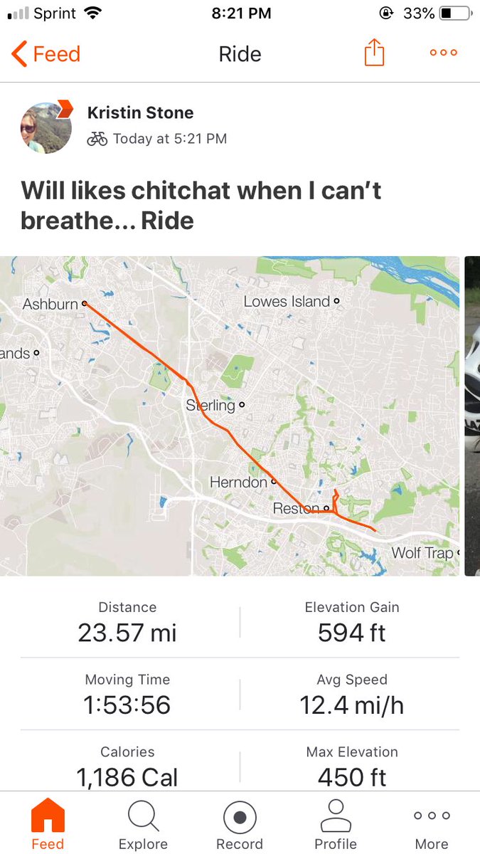 KristinSt0ne's tweet photo. I started a new activity... today I rode 23.5miles on my 4th bike ride as an adult. That’ll do. #bikes #techieactivities #worklifebalance #strava https://t.co/N6XvSqBOu8