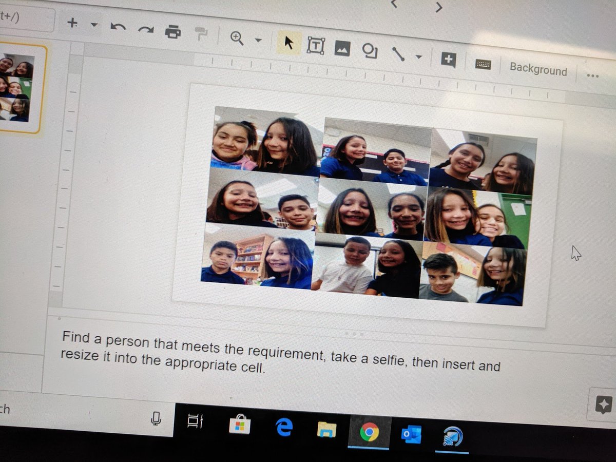 Super fun #RelationalCapacity experience. 

The Selfie Bingo Challenge incorporated the chromebook camera, communication skills, and manipulating the photos size and location. 

Definitely a winner!!! #AVID #RelationshipsMatter #TLap

Link here --> docs.google.com/presentation/d…