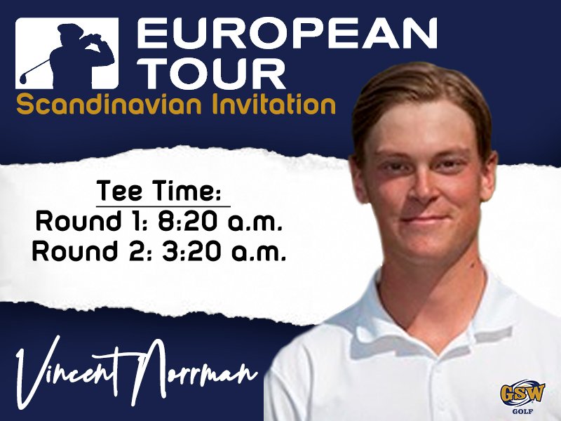 GSWAthletics's tweet photo. We would like to wish @GSW_GOLF @VincentNorrman good luck as he competes on the @EuropeanTour @scandinvitation. ⛳

Follow @GSW_GOLF for updates. 
#ScandinavianInvitation 🇸🇪 https://t.co/Y4XSRB4E45