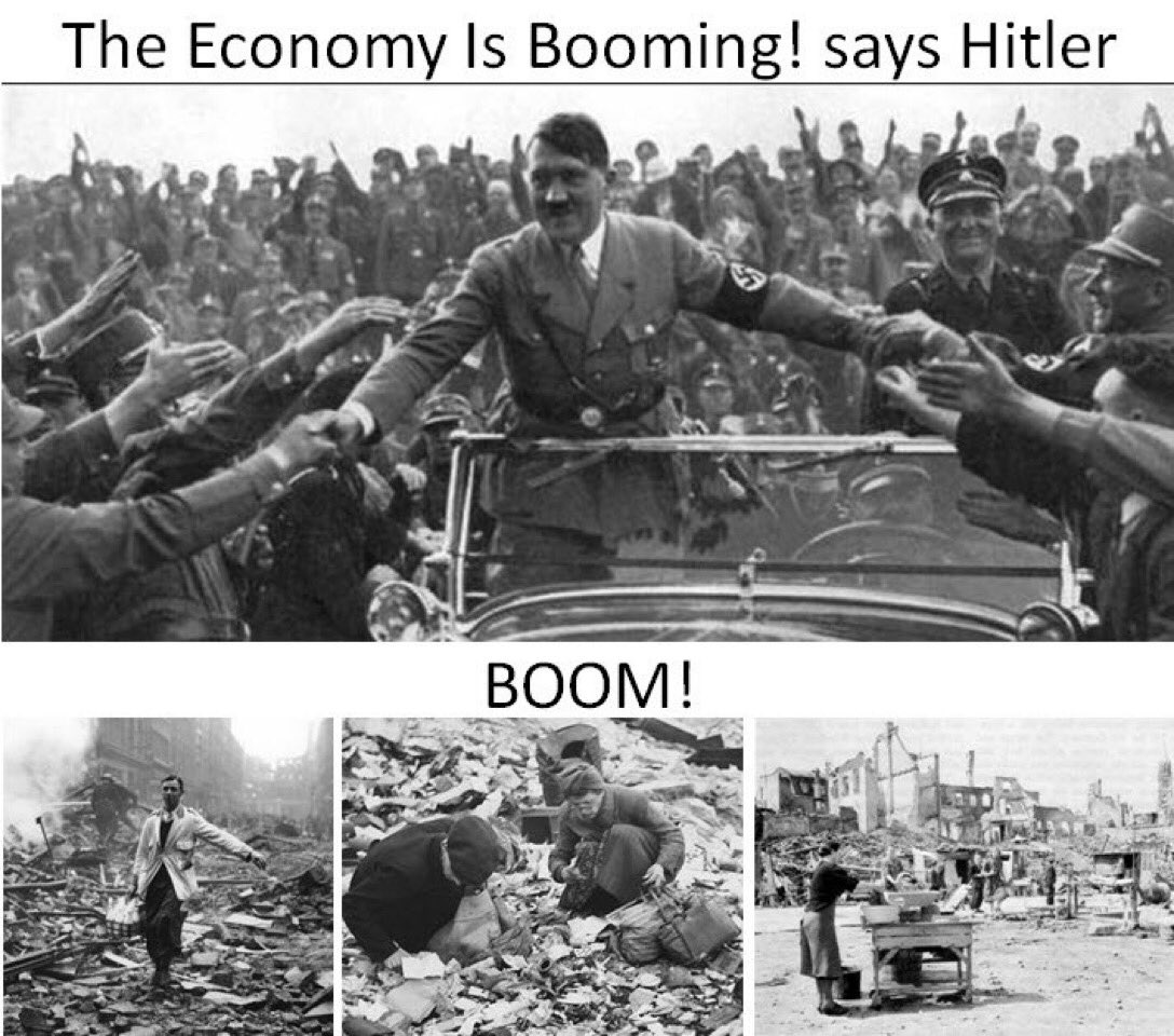 SDBurgher's tweet photo. For those people who justify Trumpโs depravity with the โbut the economyโ excuse, hereโs another guy who stoked his countryโs economy...temporarily...
I am ๐ฏ% #DisloyalToTrump
#CancelTrump
#ImpeachTrumpNow
#Resist Trump
#SendTrumpBack
#Resistance is imperative! https://t.co/7CPccb6vFH