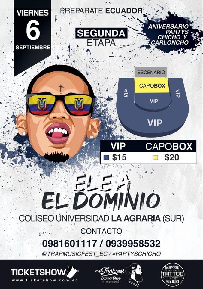 lfredo_mera's tweet photo. @eldominionigga 
Ya estamos en la segunda etapa! 
VIP $15.00 - CAPO BOX $20.00
ELE A EL DOMINIO 🇵🇷🔥
Viernes 6 de Septiembre 🔜
Coliseo de la Universidad Agraria (Sur)
Entradas en @ticketshow, @marcelo_tattoo_studio @cococho.burguer ,no te quedes fuera💀!
@Yeiko_ElTerror https://t.co/7w8717MuEC