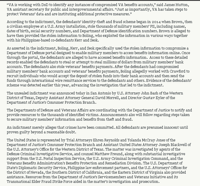 AnonCassi's tweet photo. #Justice Foreign-Based Fraudsters Stole Million$ From Thousands Of Elderly & Disabled Veterans
#UnsealedIndictment #Unsealed
⚖️Robert Wayne Boling Jr🇺🇸
⚖️Fredrick Brown, NV
⚖️ Crawford, CA
⚖️Allan Albert Kerr🇦🇺
⚖️Jongmin Seok 🇰🇷
WDTX #Bash
@POTUS #EAPPA
https://t.co/t0T3QUQoji https://t.co/il1u6jqfAk