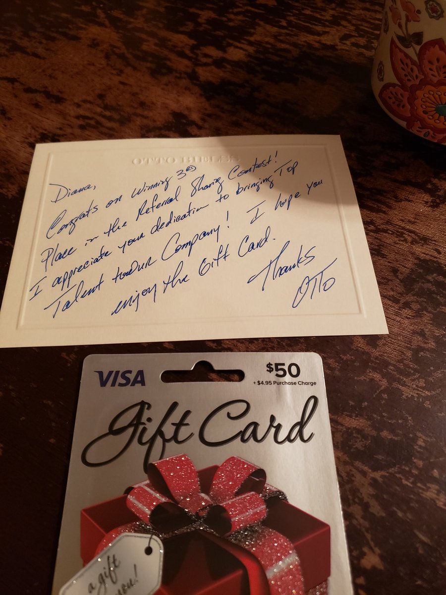 Thank you Otto!! I received my gift card for $50 today for coming in 3rd place in the Referral Sharing Contest!! Loving what I do!! #talentacquisition #tmxcareers #tmxcompanies @OBielss <a href="/ted_helgesen/">Ted Helgesen</a> @JuanGallardo210 @chrills23 <a href="/tim_pears/">Tim Pearson</a> <a href="/richstacy4/">Rich Stacy</a> <a href="/anna_molidor/">Anna Molidor-Balderas</a> <a href="/AlheliZu/">Alhelí Zuniga</a>
