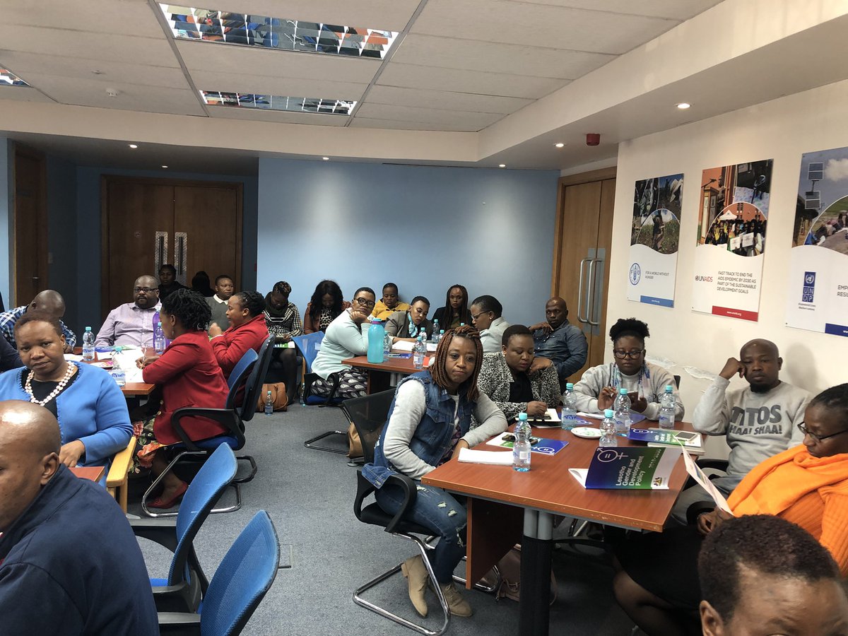 UNLesotho's tweet photo. Moving from plan to implementation! The Ministry Gender, Youth, Sport and Recreation (MGYSR), @UNDPLesotho, @UNFPA_Lesotho and various stakeholders gather at UN house to develop implementation plan of Lesotho Gender & Development Policy (2018 -2030) https://t.co/437gVrdrAP