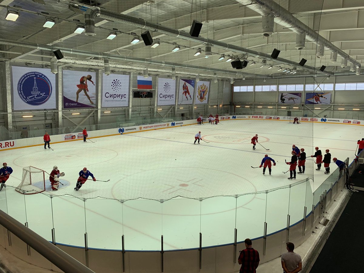 swan1585's tweet photo. Coach and I watching the Russia Champion Lokomotiv this morning before we hit the ice at the Sochi practice facility #lotsofskill #lotsofspeed #lotsofsize https://t.co/9pkobR88Ro