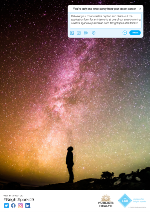 jodierose93's tweet photo. You’re only one tweet away from your dream career! Retweet your most #creative caption and check out the application for an internship at one of our award winning agencies. #BrightSparks19 #PRjobs #socialmedia #Advertisingjobs #DigitasHealth #SaatchiSaatchiWellness #NoCV https://t.co/VdYuHBtQo3
