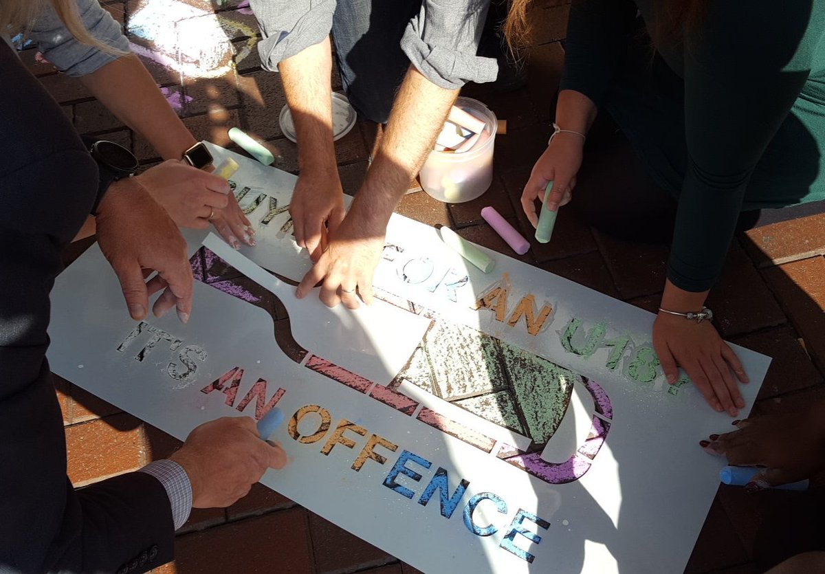ReadingCouncil's tweet photo. Creative street art to remind people buying alcohol for under 18s is an offence. You could face a £90 fine if buying on behalf of a minor. Suspect an illegal purchase is taking place? Call the police on 101. @ReadingCAP @ReadingTSS @CApUKTweets @Sainsburys #rdguk #rdg #ProxySales https://t.co/Ck15teTfvZ