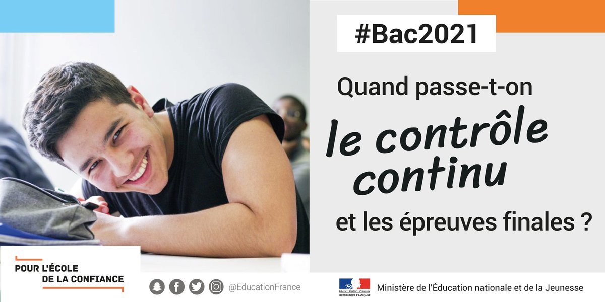 Le #Bac2021, c’est des épreuves finales en terminale (moins nombreuses et mieux réparties) et des épreuves de contrôle continu dès la 1re, pour valoriser le travail de l’année ✊
Découvrez l'organisation des épreuves du bac 
➡️ quandjepasselebac.education.fr/controle-conti…