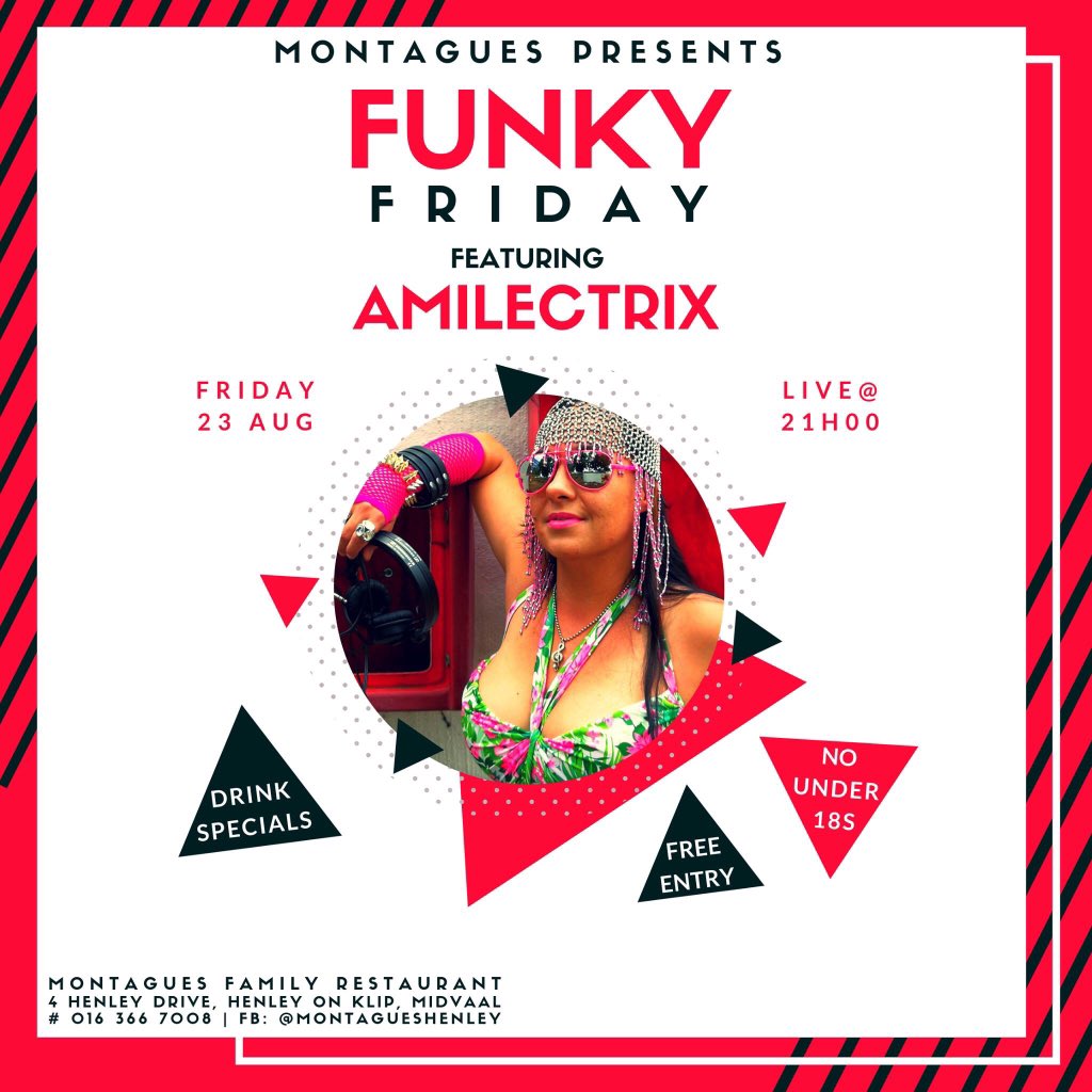 TOMORROW > I’m playing at MONTAGUES in Henley on Klip > FUNKY FRIDAY! ♫ 

#amilectrix #dj #femaledj #artist #music #electro #techno #edm #housemusic #psy #psytrance #marketing #party #dance #event #nightout #funky #entertainment #positivevibes #motivation #inspiration #passion