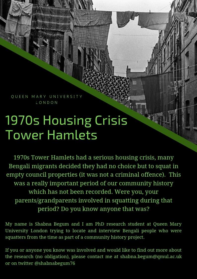 shabnabegum's tweet photo. So my research project on a Bengali squatters movement from 1970s Tower Hamlets is live! Please get in contact if you or anyone you know was around/involved! I would love to speak to them! https://t.co/GV0F7d2VLn