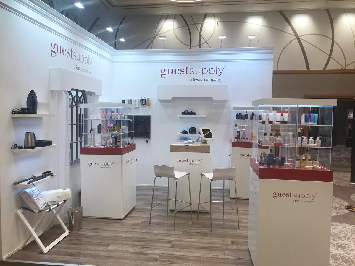 SyscoGuestEMEA's tweet photo. We are set up and ready for visitors at the German Housekeeping Convention in Leipzig! Our brand new stand's first outing! #fullspectrumsolutions #germanhousekeepingconvention #guestsupplyemea #housekeeping #amenities #hotelier #exhibitionstand https://t.co/IPi2aOfeLe