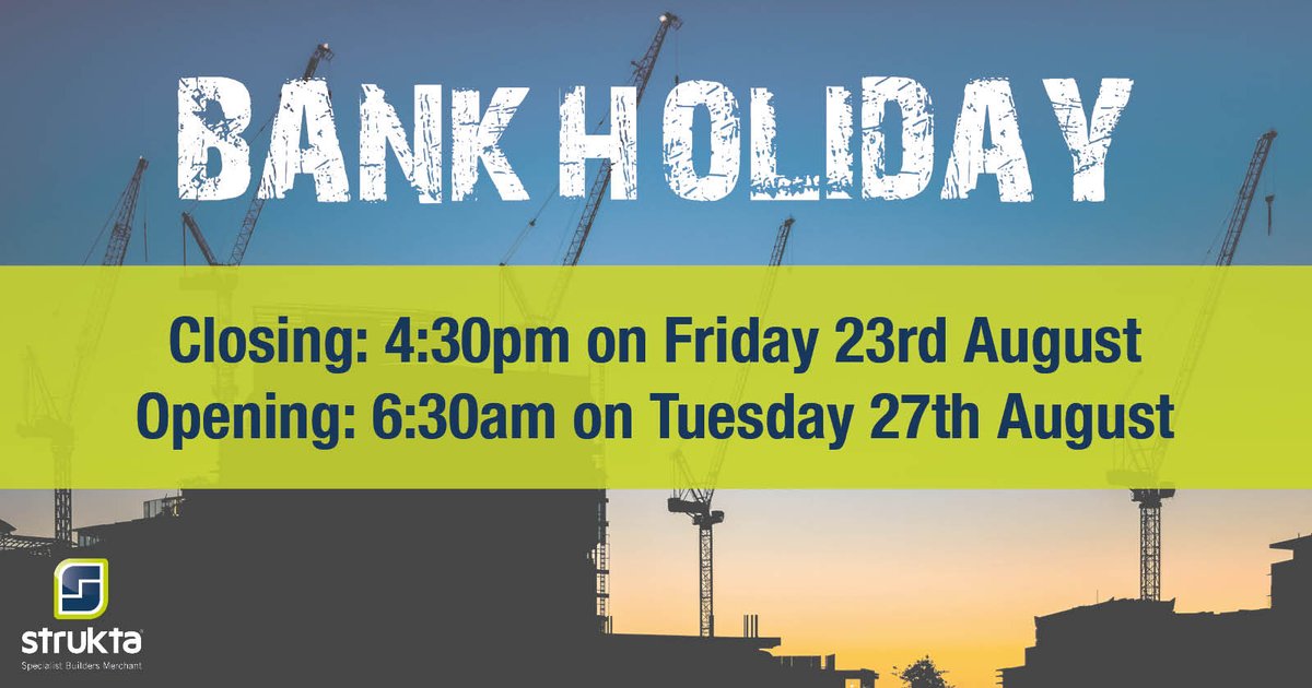 It’s nearly time for another #bankholiday! Need your #buildingsupplies before the weekend? Place your order before 4:30pm TODAY by calling our team on 033 33 21 00 13.