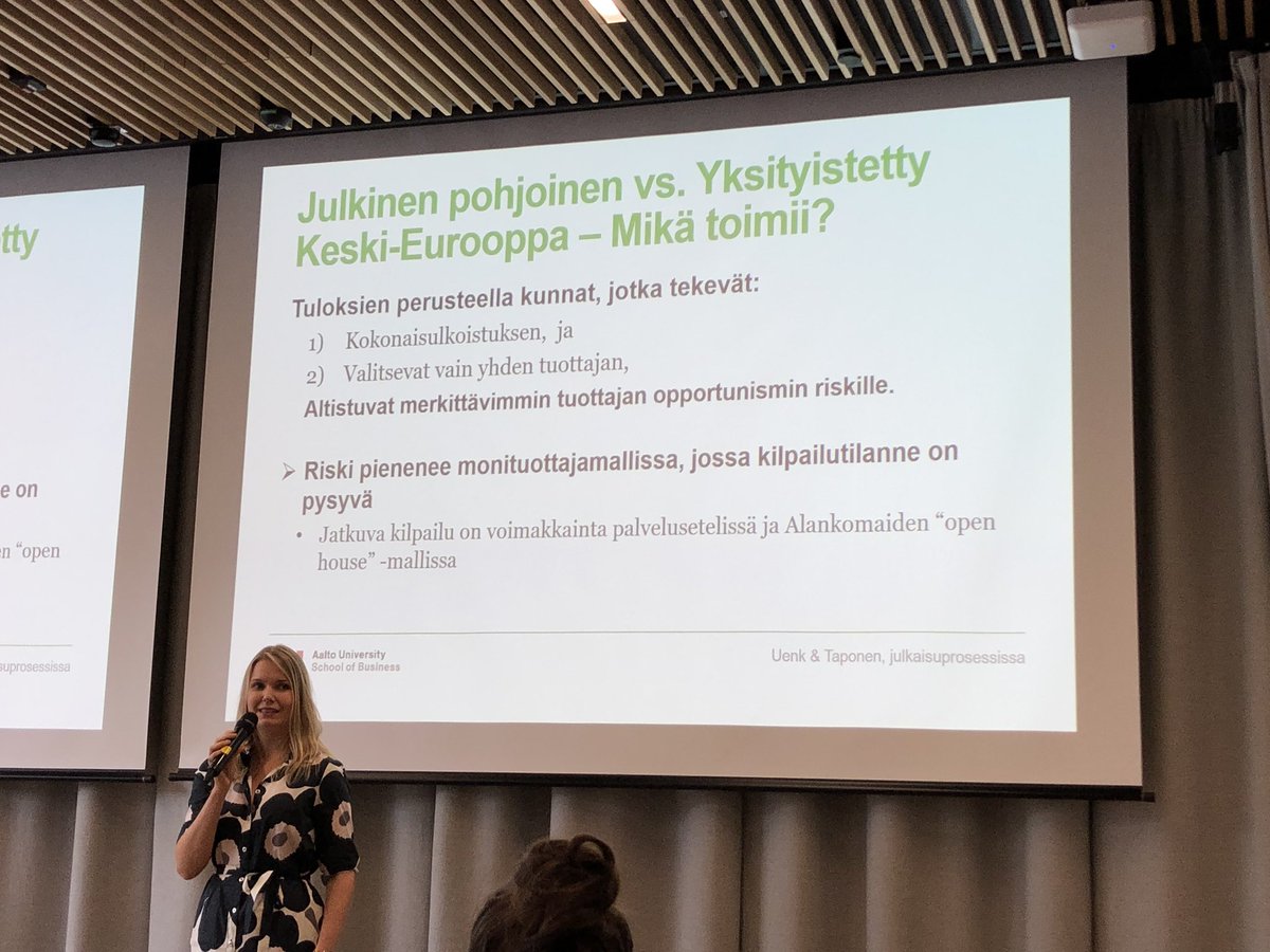 LapinYrittajat's tweet photo. Arvokasta tutkimustietoa #valinnanvapaus hyödyistä Julkisten Hankintojen Tutkimusseminaarissa @taponensuvi Monituottajamallin jatkuva kilpailu tukee markkinoita ja pienentää riskejä #palveluseteli #yrittäjät #innot @AaltoUniversity #julkisethankinnat https://t.co/MbEcPKjUfW