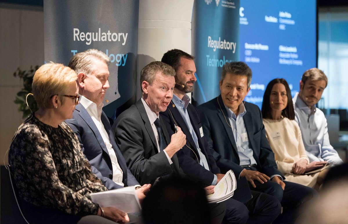 asicmedia's tweet photo. The ‘Experience and Potential of Regtech’ panel, facilitated by Commissioner John Price, has govt & industry discussing possibilities opened up by #regtech & demos from this morning’s Financial Advice Files presentations. Join the discussion https://t.co/7pXH5ATkJ7 #ASICregtech19 https://t.co/oQNL6wP2NG