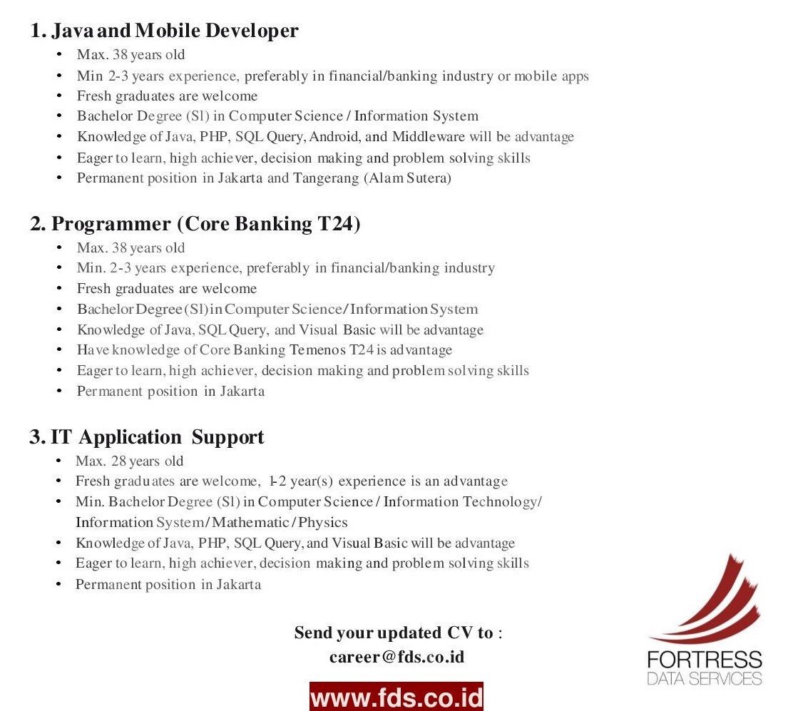 CDCUIcareer's tweet photo. #INFOLOWONGAN
Info lowongan : PT Fortress Data Services
Bidang Usaha : IT Consultant
Info lebih lanjut silahkan kunjungi link berikut ini : https://t.co/coySnJEaKy
#infolowongan #career #job #cdcui https://t.co/3iS8z8bu8W