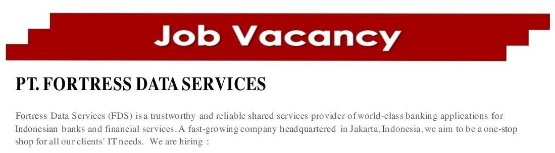 CDCUIcareer's tweet photo. #INFOLOWONGAN
Info lowongan : PT Fortress Data Services
Bidang Usaha : IT Consultant
Info lebih lanjut silahkan kunjungi link berikut ini : https://t.co/coySnJEaKy
#infolowongan #career #job #cdcui https://t.co/3iS8z8bu8W