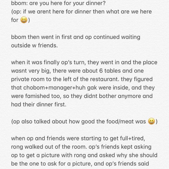 “your meal has been paid for by chorong and bomi...”   https://twitter.com/wanwinks/status/1120587932165758976?s=21