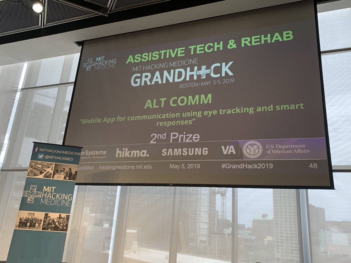 QatarComputing's tweet photo. Syed Moosavi of @QatarComputing received Second place award in the Assistive Tech & Rehab track at the @MIT #GrandHack2019 for his idea "AltComm: An eye-tracking & AI-enabled communication platform for patients with speech and motor impairments"
@QF @HBKU https://t.co/nUQ5ZqzRHd