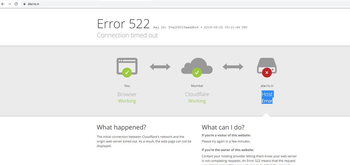Alacrisindia's tweet photo. @HostUSSolutions we are facing error 522 for about 2 weeks. We got reply that RAID card failure issue. We want to know when the server will resume and what is the solution? https://t.co/BvCEg3akvs Please help !!! #HostUS #alacris https://t.co/AHCZJKLpsl