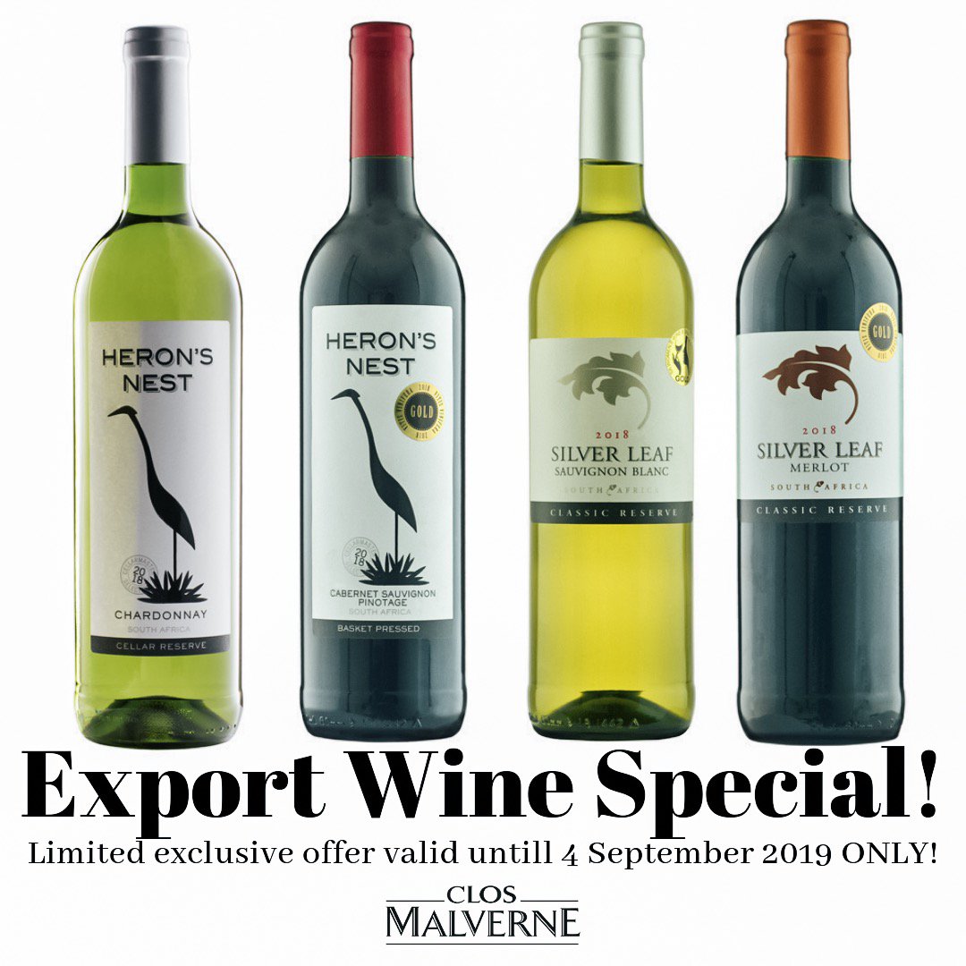 To thank all our loyal restaurant patrons for their continuous support, Clos Malverne is once again offering our incredible export wines at an unbelievable price of ONLY R55 - valid untill the 4th of Spetember 2019 only! Check out our Facebook page for more details!