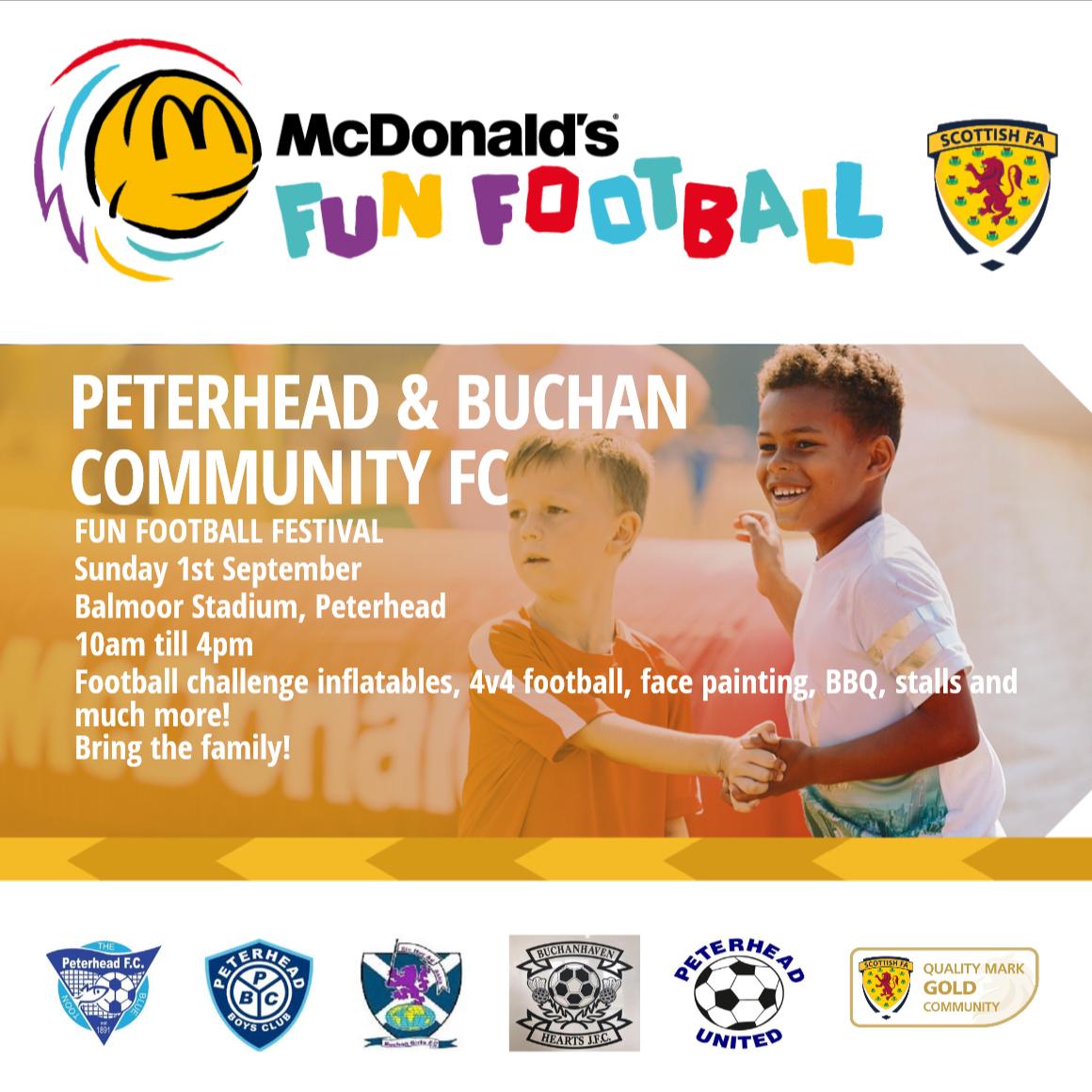 ScotFANorth's tweet photo. MCDONALDS FUN FOOTBALL FESTIVAL | Football fun for all the family! @FunFootballUK &amp; @McDonaldsUKNews 
📅 Sunday 1st September
⏲️ 1000-1600
📍   Balmoor Stadium Peterhead https://t.co/Cxd6C3KQTu