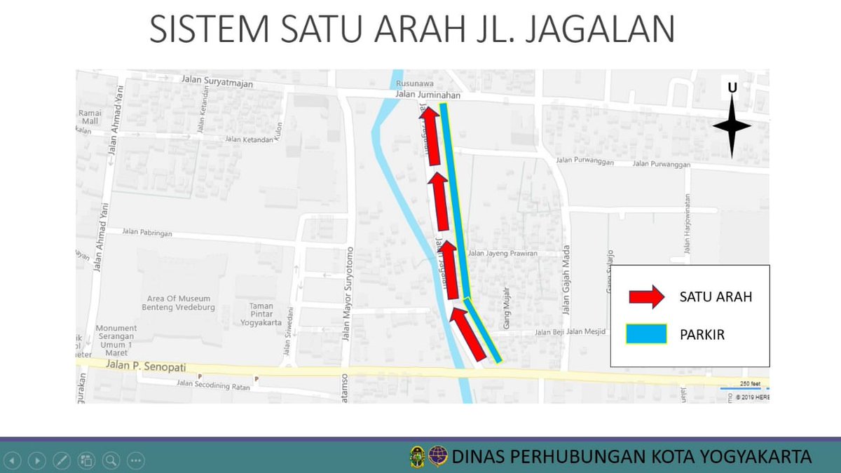 Selamat siang, diberitahukan bahwa mulai besok (23/8) pagi, uji coba sistem satu arah Jl.Jagalan mulai dilaksanakan. Arus lalu lintas berlaku satu arah dari selatan ke utara (Jl. Senopati ke Jl.Juminahan) dan untuk parkir disediakan satu sisi di sebelah timur.