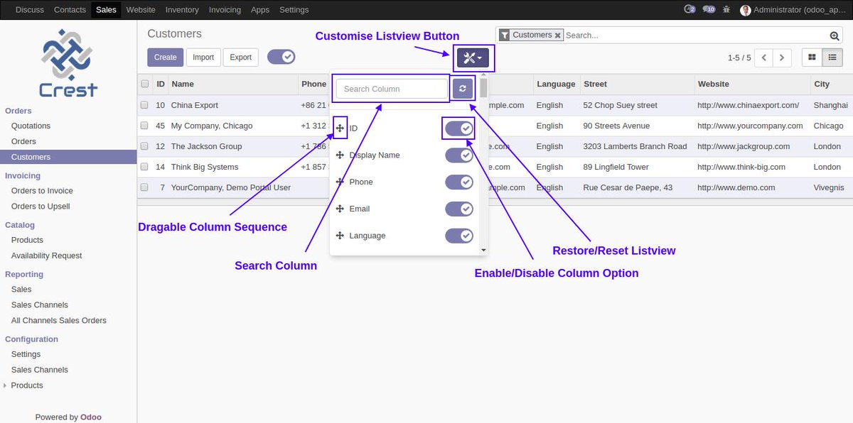 InfosysCrest's tweet image. #Dynamic #Listview with #Editable and #Export feature.
Arrange any list view on the fly without any technical knowledge.
Buy from #Odoo #Appstore - bit.ly/2KQdY6t
Version - v11 & v12
Email - infosyscrest@gmail.com