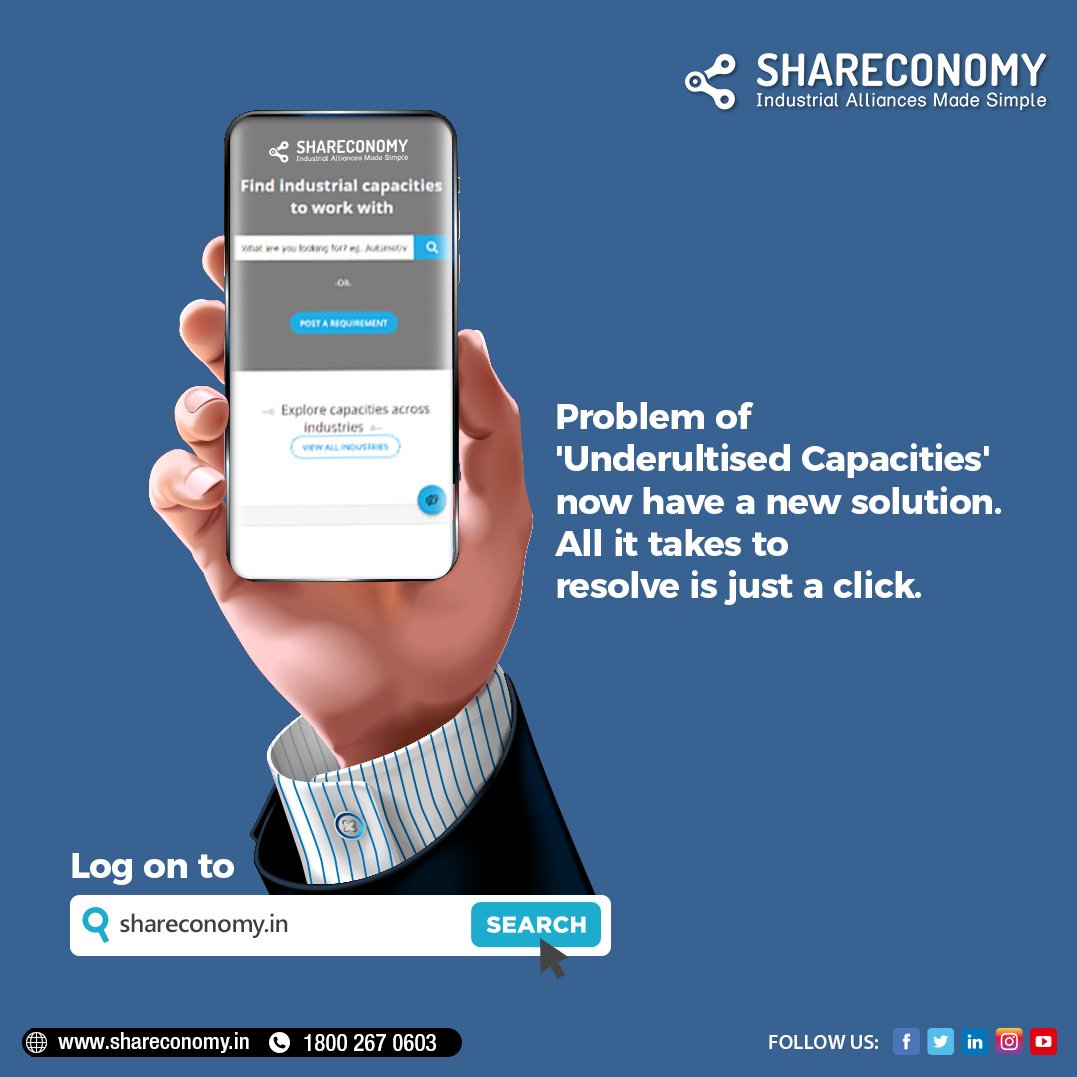 shareconomy_in's tweet photo. Problem of 'Underutilised Capacities' now have a new solution. All it takes is just a click. #Login to #Shareconomy. #MSME #SME #Manufacturing #Industry #CapacityUnderutilisation #Startup #BusinessAlliance #BusinessSynergy #IndustrialAlliances https://t.co/Orw0H8BGy6