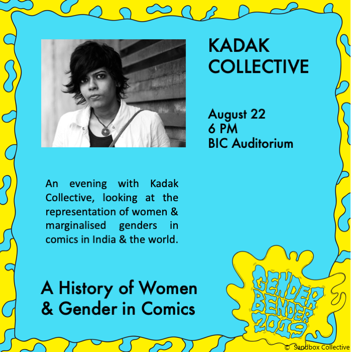 GI_Bangalore's tweet photo. This evening at #GenderBender2019: An exploration of women and gender in comics with @kadakcollective and Arundhati Ghosh and Saba Dewan talk film, desire and destiny

Entry free!

#MMBangalore #GenderBender #SandboxCollective #genderfestival #gender 
@Sandboxcollect https://t.co/ypIRmpT6VZ
