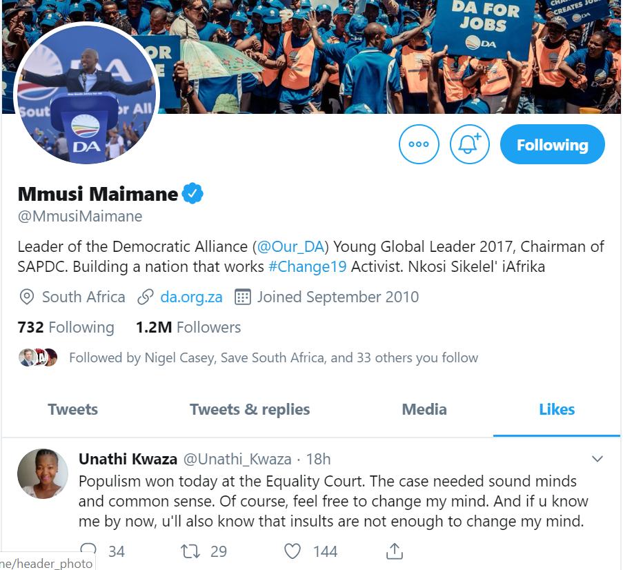 rafifriedman's tweet photo. Hey @MmusiMaimane, you seem to have liked the tweet below disagreeing with the #flagcase ruling and labelling it populist. This contradicts your Party's stance in a statement here (https://t.co/IKPtQZ04ai), care to elaborate? https://t.co/KlGnzGOYzG