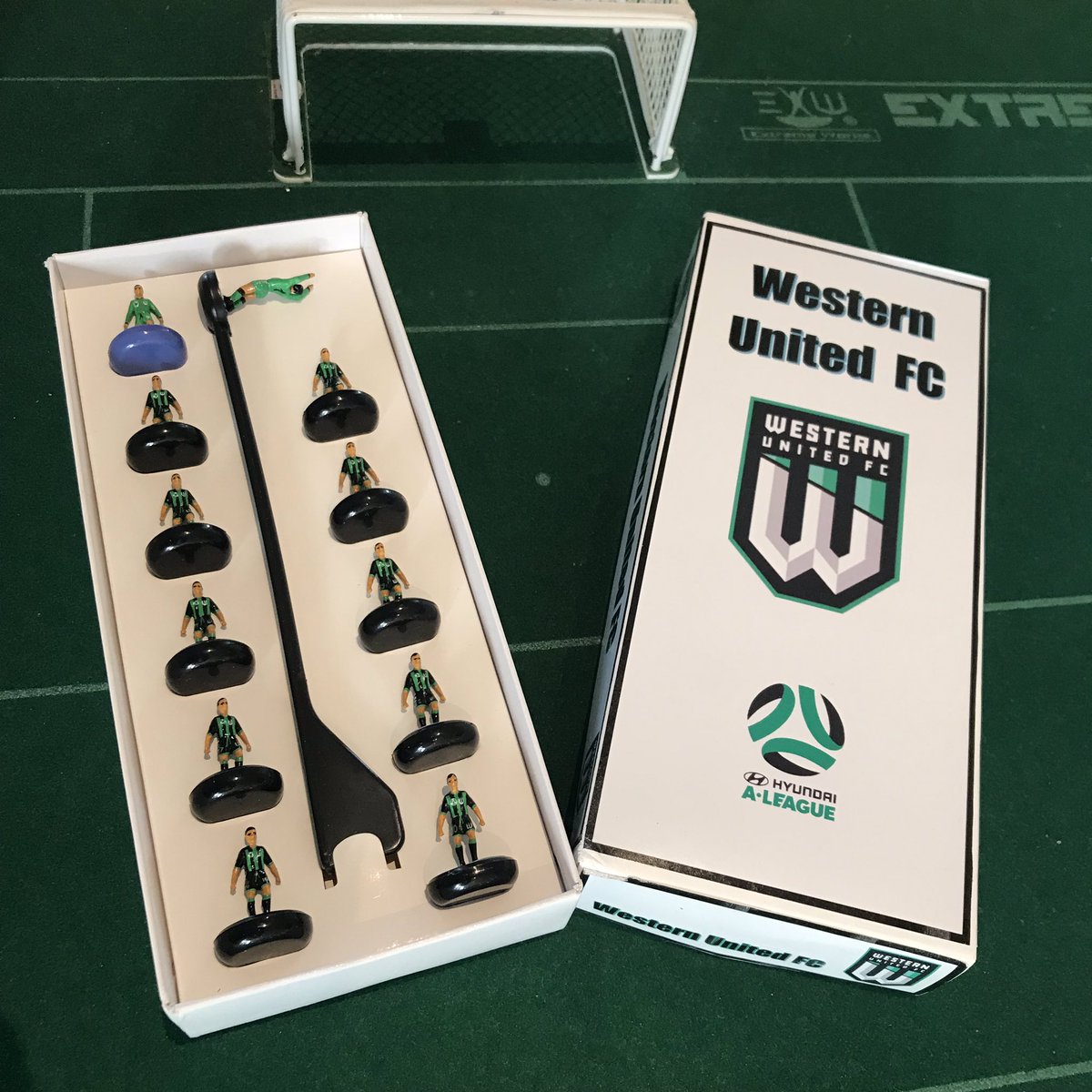 WTFtableSoccer's tweet photo. Good luck to @wufcofficial in their first ever game tonight.  The #tablefootball version will get a game soon too! #gowest @FFA @ALeague https://t.co/U3V35lKn97