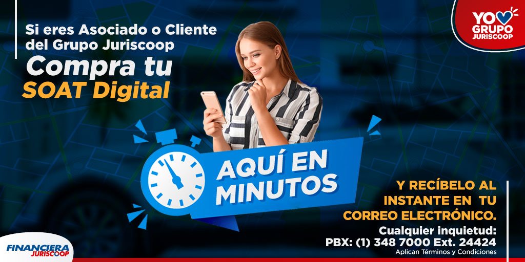 Grupo_Juriscoop's tweet photo. ¡Tenemos grandes noticias para ti! Desde ya si eres asociado o cliente de alguna de las empresas del Grupo Juriscoop podrás comprar tu SOAT online, de una manera fácil, rápida y segura. Haz click aquí https://t.co/omVgOluLN4
#SoatDigital #FinancieraJuriscoop https://t.co/qcNo8CNhRk