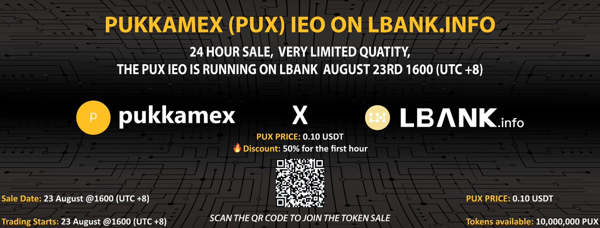 Are you as excited as we are? The pukkamex IEO will be taking place tomorrow on LBANK.info

*Scan the QR Code to purchase your PUX Tokens*

Detailed terms, conditions and procedure available via: 
lbankinfo.zendesk.com/hc/en-gb/artic…