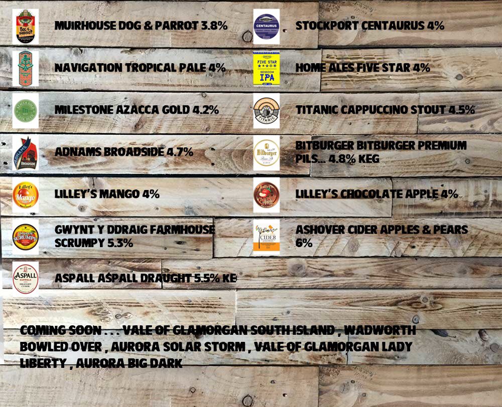 Dog & Parrot Eastwood (@dogandparrot) on Twitter photo On the bar today!
Beer Board: bit.ly/2vu8OV3
@Mhousebrewery <a href="/StockBrew/">Stockport Brewing Co</a> <a href="/NavigationAles/">Navigation Brewery</a> <a href="/home_ales/">Home Ales 🏹</a> <a href="/MilestoneBrewi1/">Milestone Brewing</a> @Titanic_Brewers <a href="/Adnams/">Adnams Southwold</a> <a href="/BitburgerUK/">Bitburger UK</a> <a href="/lilleyscider/">Lilley's Cider</a> <a href="/Gwyntyddraig/">gwyntcider</a> <a href="/AshoverCiderCo/">Michelle Rafter</a> <a href="/Aspall/">Aspall</a>
#RealAleFinder <a href="/NottinghamCAMRA/">Nottingham Drinker</a> On the bar today!
Beer Board: bit.ly/2vu8OV3
@Mhousebrewery <a href="/StockBrew/">Stockport Brewing Co</a> <a href="/NavigationAles/">Navigation Brewery</a> <a href="/home_ales/">Home Ales 🏹</a> <a href="/MilestoneBrewi1/">Milestone Brewing</a> @Titanic_Brewers <a href="/Adnams/">Adnams Southwold</a> <a href="/BitburgerUK/">Bitburger UK</a> <a href="/lilleyscider/">Lilley's Cider</a> <a href="/Gwyntyddraig/">gwyntcider</a> <a href="/AshoverCiderCo/">Michelle Rafter</a> <a href="/Aspall/">Aspall</a>
#RealAleFinder <a href="/NottinghamCAMRA/">Nottingham Drinker</a>