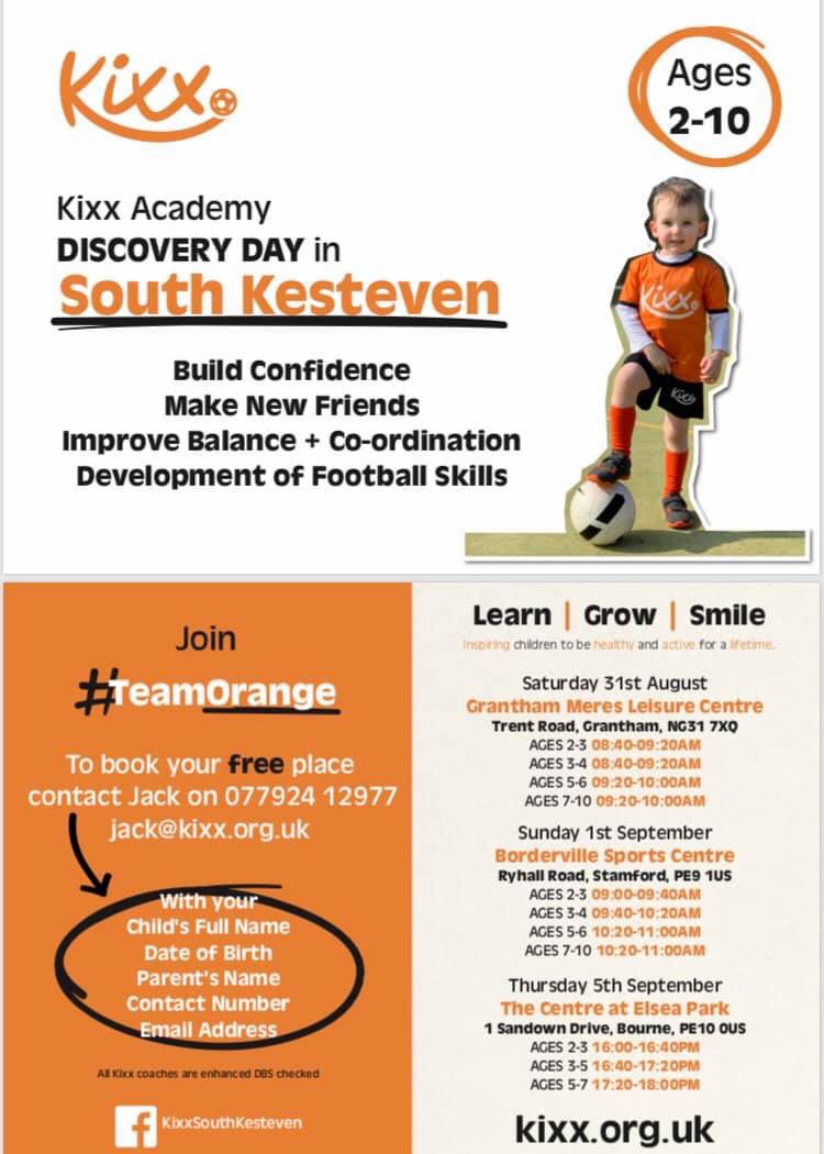 Not long until our free discovery day sessions in South Kesteven

We are making a real difference and adding to the community 🧡⚽️

Tag anyone who may be interested in coming along and trying Kixx for FREE 😀