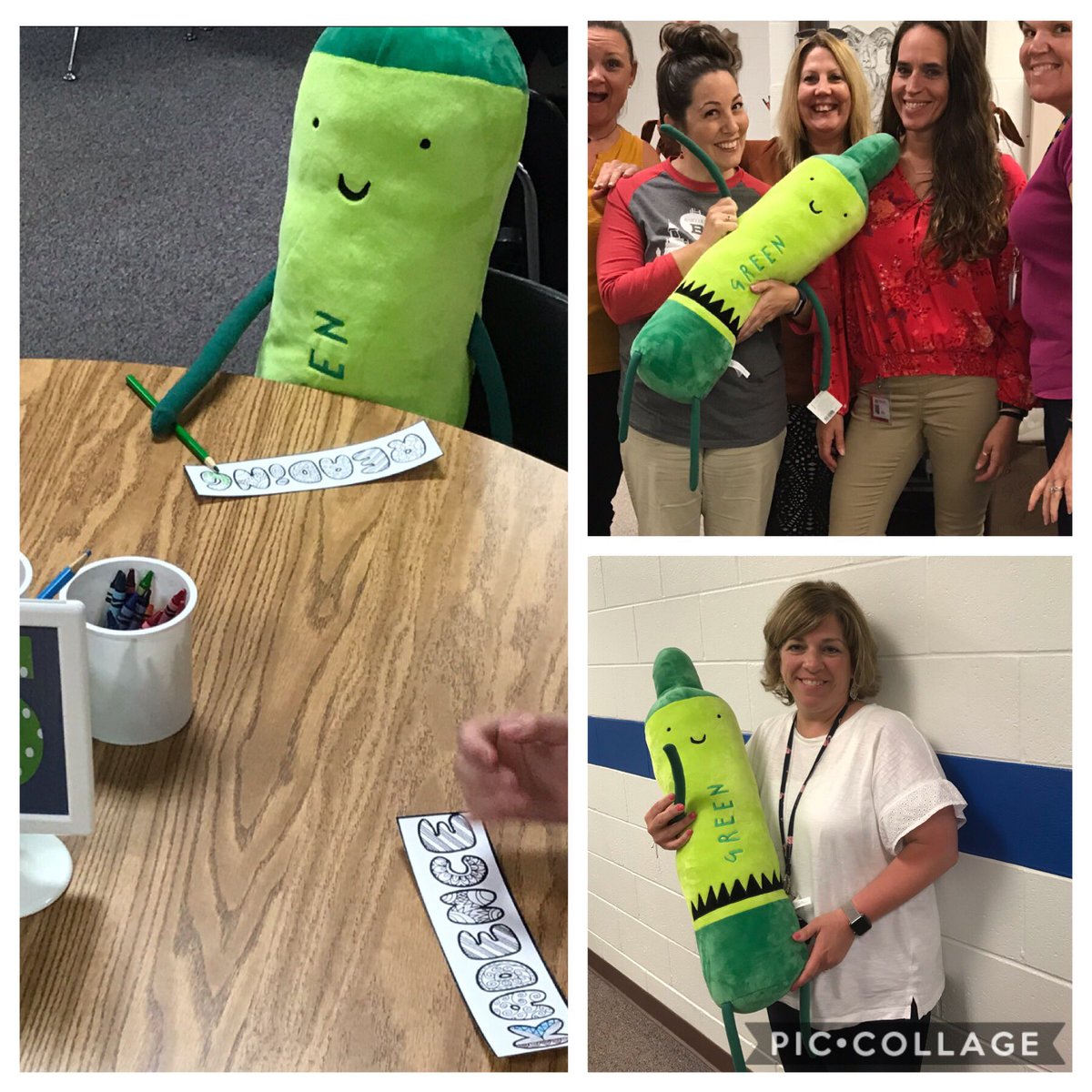 Kelley Green enjoyed his first day at Oak Elementary! He received a warm welcome from Mrs. Beach and the office ladies. He also joined a 3rd grade class for library. #thedaythecrayonwenttoschool #librarylife #oakheroes @BartlettSchools