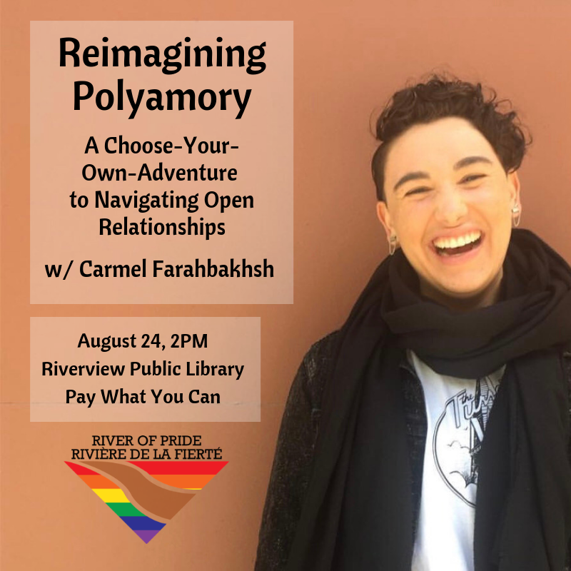 On August 24, join us at the @RiverviewLib for a workshop with Carmel Farahbakhsh : "Reimagining Polyamory: A Choose-Your-Own-Adventure to Navigating Open Relationships".

This pay what you can event will last from 2 pm to 3:15 pm.

For more information ➡️ facebook.com/events/9273007…