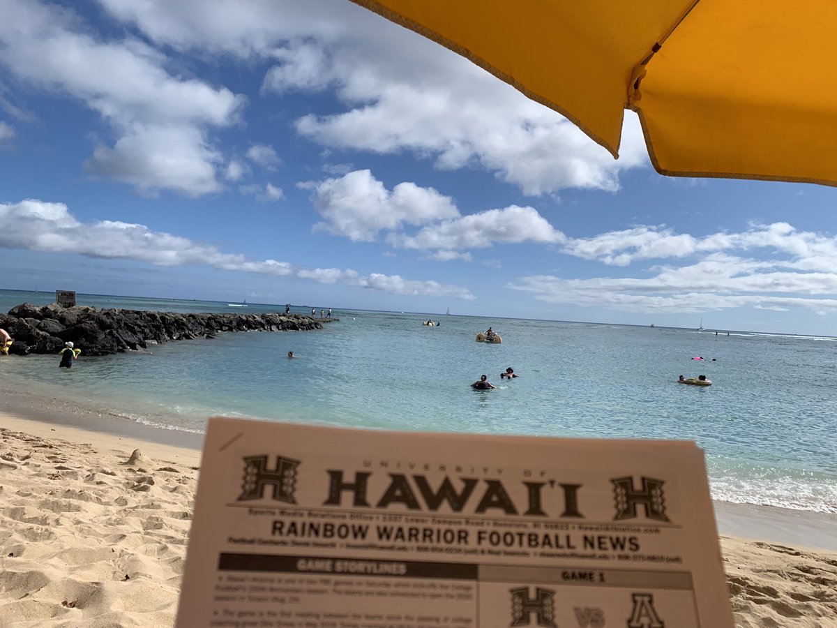 westwood1sports's tweet photo. Our producer in Hawaii for Saturday night’s kickoff broadcast sent us this photo of him prepping. Poll in next tweet... https://t.co/I4l7nhkFy9