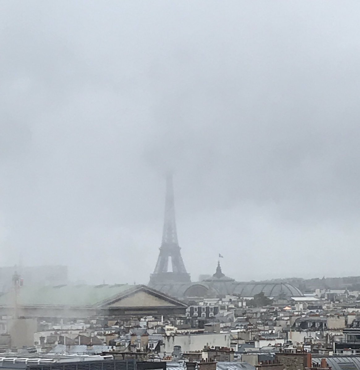 MCondry80's tweet photo. The Gleries Lafayette Paris top observation deck. It was raining, cloudy and cold but nothing was going to dampen my spirit and the view was still amazing. #galerieslafayetteparis #ViewofParis #TripofaLifetime https://t.co/dPf8eA4a86