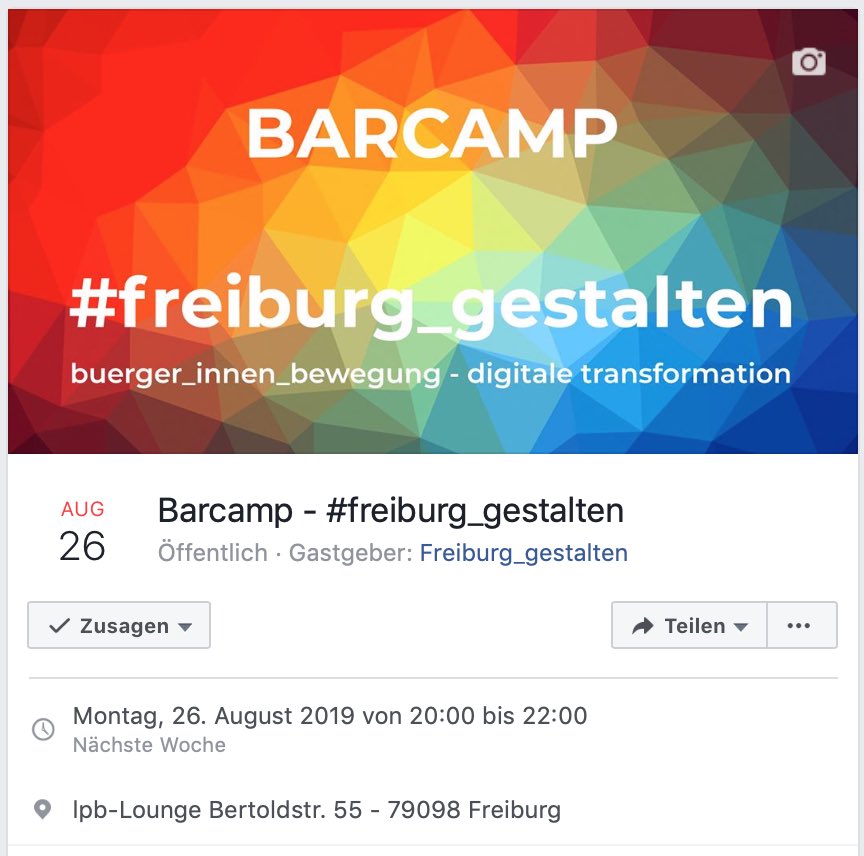 fr_gestalten's tweet photo. Für alle aus dem Raum #Freiburg, die zurück aus dem Urlaub sind: Am Mo findet das erste Mini-Barcamp nach der Sommerpause statt. ACHTUNG: Nicht in der Stadtbibliothek, sondern in der lpb-Lounge. Wir freuen uns auf einen entspannten Auftakt und hoffen auf viele erholte Gesichter🎉 https://t.co/FEQli42y6H