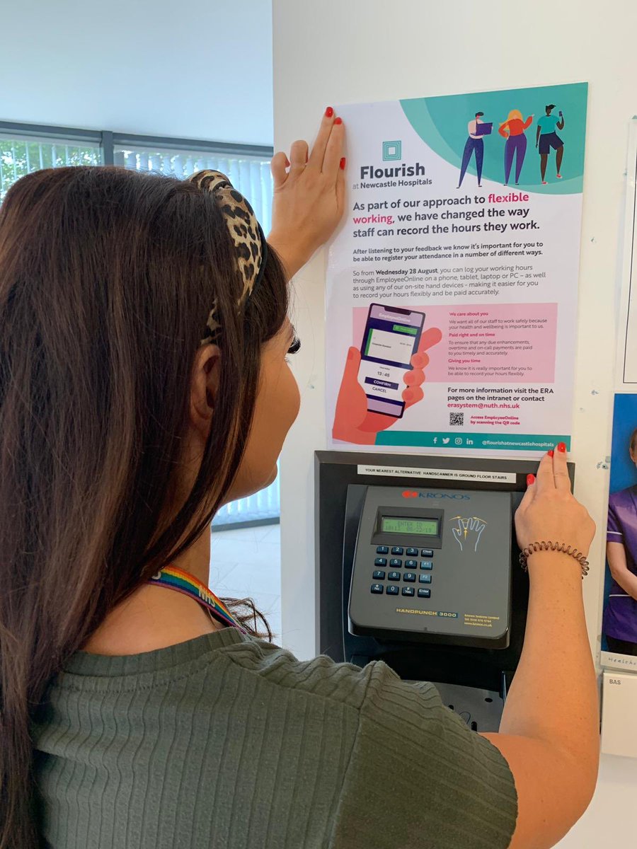 Samcardwell1410's tweet photo. Watch out for our posters going up today advertising our new methods of registering attendance flexibly on a mobile or laptop, making it easier for you to record your hours and be paid accurately! #yousaidwedid #flourish #ERATeam @NewcastleHosps @AllocateS https://t.co/Ddi6z2aGEf